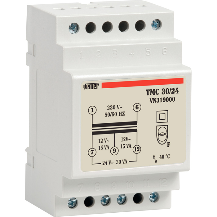 Vemer DIN Rail Mounting Transformer, Input 230VAC, Output 12