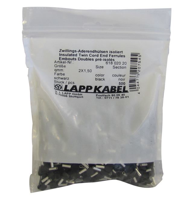 Lapp Ferrules Twin 2x1.5mm2 BK (500 Pack)