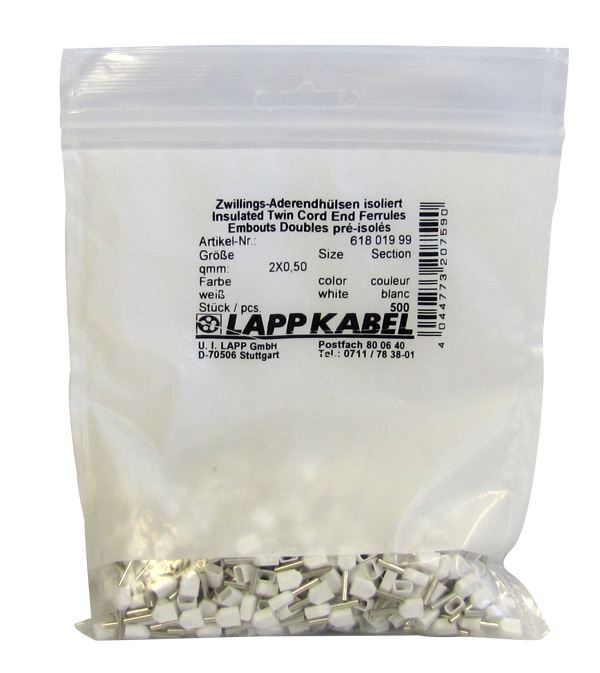 Lapp Ferrules Twin 2x0.5mm2 WH (500 Pack)