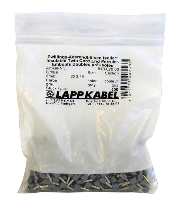 Lapp Ferrules Twin 2x0.75mm2 GY (500 Pack)