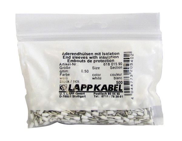 Lapp Ferrules XL Single 0.5mm2 x 8mm WH (500 Pack)-For thicker in