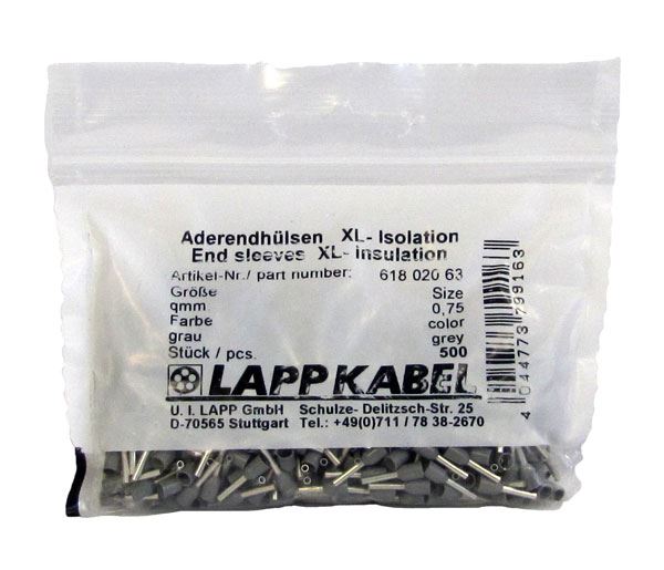 Lapp Ferrules XL Single 0.75mm2 x 8mm WH (500 Pack)-For thicker i