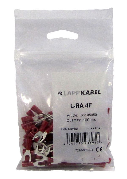 Lapp Fork Cable Lugs Insulated L-RA Red M4 (100 Pack)