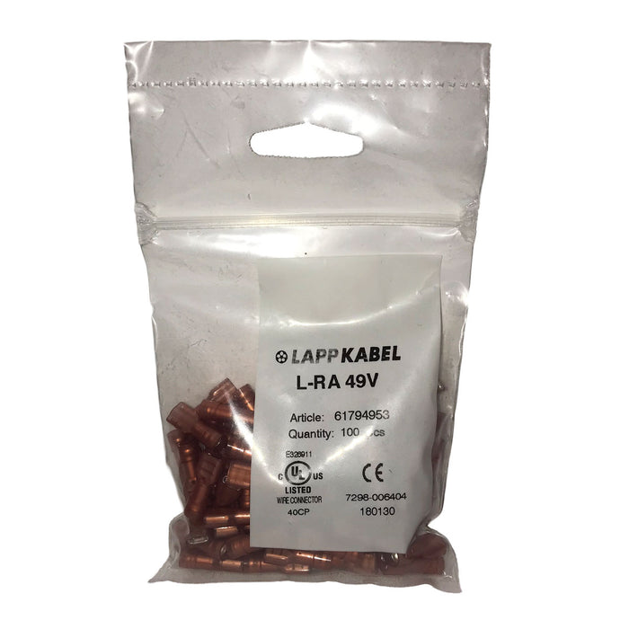 Lapp FULLY INSULATED RECEPTACLE 4.8 x 0.5 L-RA 49 V Red (100 Pack)