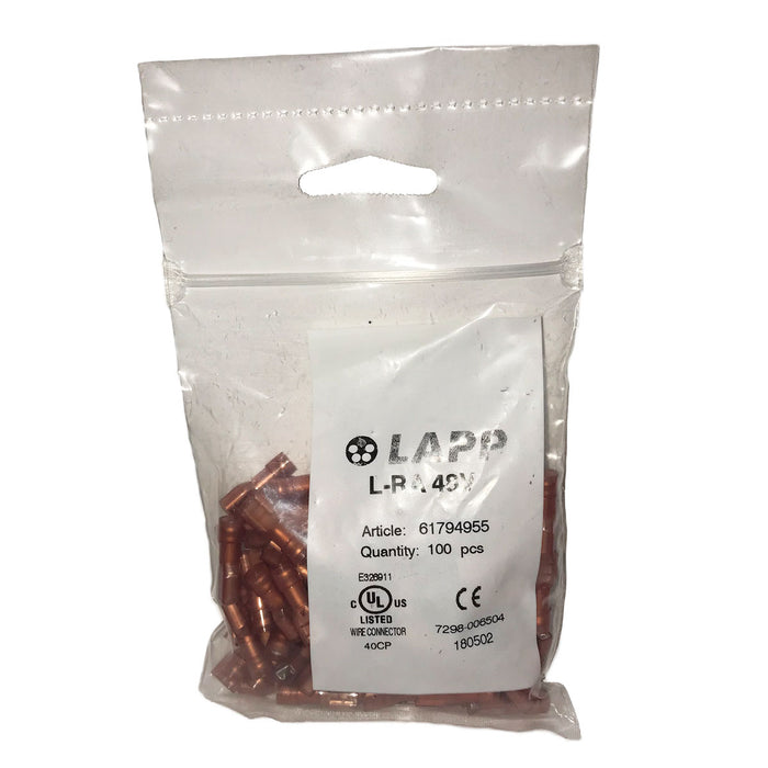 Lapp FULLY INSULATED RECEPTACLE 4.8 x 0.8 L-RA 48 V Red (100 Pack)