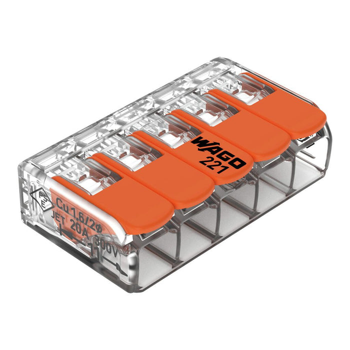 EngComp Wago WAGO 221 Connector - 5 Way 6mm2 - Clear