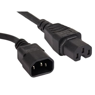 4Cabling 1m IEC C14 to C15 High Temperature Extension Cable Black