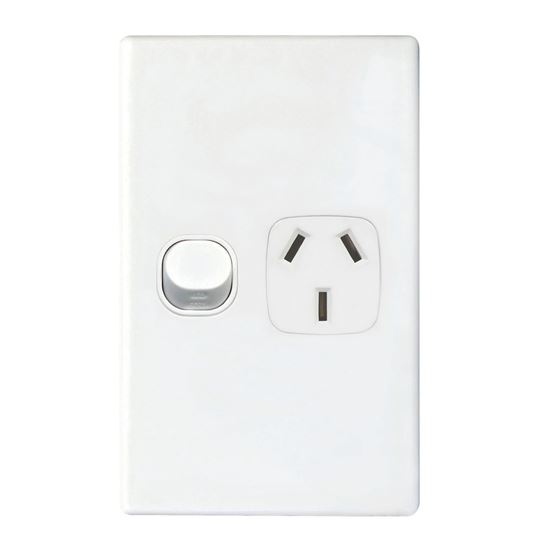 Tradesave Single 10A Vertical Power Point Removable Cover Moulded in Flame Resistant Polycarbonate