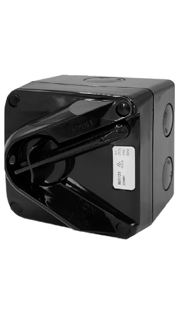 Allsales Black 1P 20amp 250V Isolator Switch IP66 Supplied with lock and key