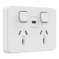 Iconic Twin socket with USB Type C, PDL Iconic, Fast charger, 25W, 10A, 220-240V, AC, vivid white