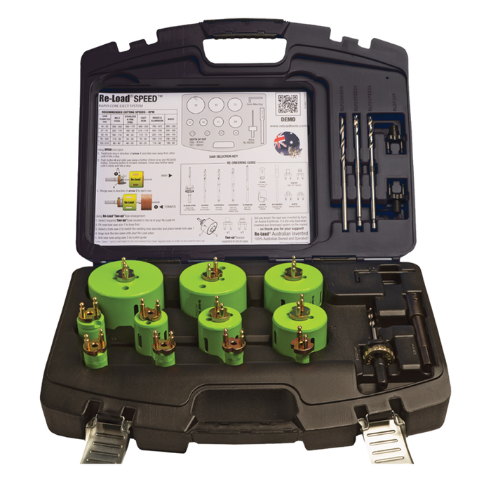 Electricians 29 piece SPEED MASTER  With SPEED Core Arbor, 11 x DEEP CUT COBALT HSS 16 20, 22, 25, 32, 40, 51,64, 73, 92, + 2 pilots, 2up Bosses