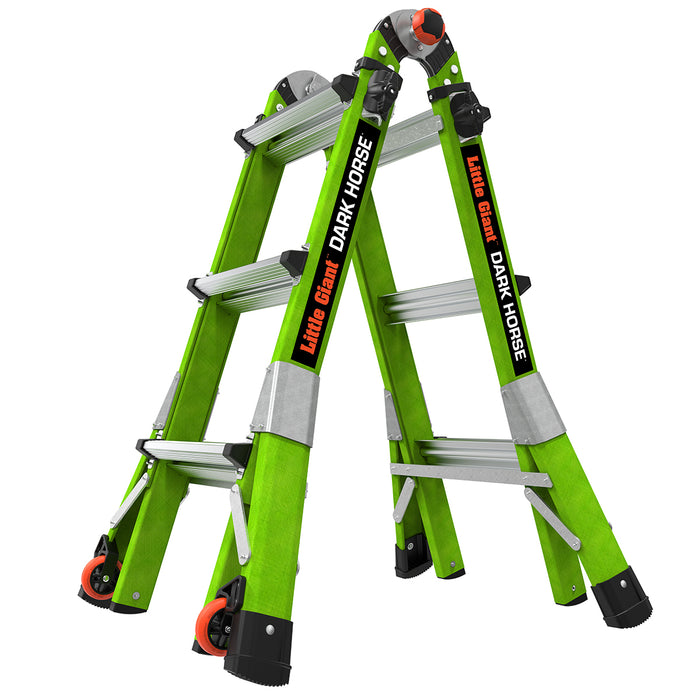 Staffy Little Giant Dark Horse 2.0. M13. 3 Step. Industrial - 150 Kg Rated - Fiberglass Articulated Extendable Ladder With Tip & Glide Wheels USA Code:16113-440