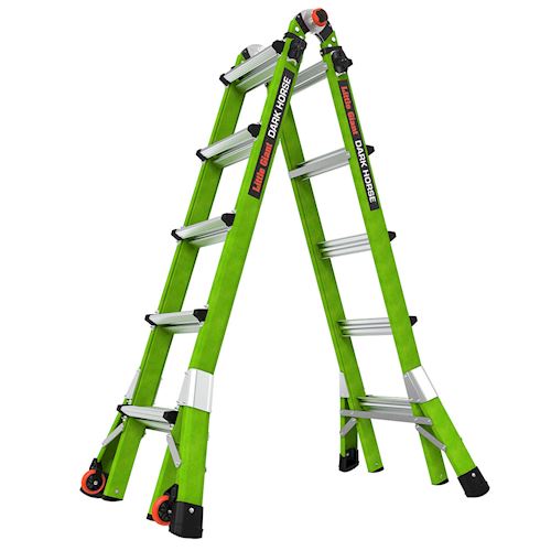 Staffy Little Giant Dark Horse 2.0. M22. 5 Step. Industrial - 150 Kg Rated - Fiberglass Articulated Extendable Ladder With Tip & Glide Wheels USA Code:16122-440