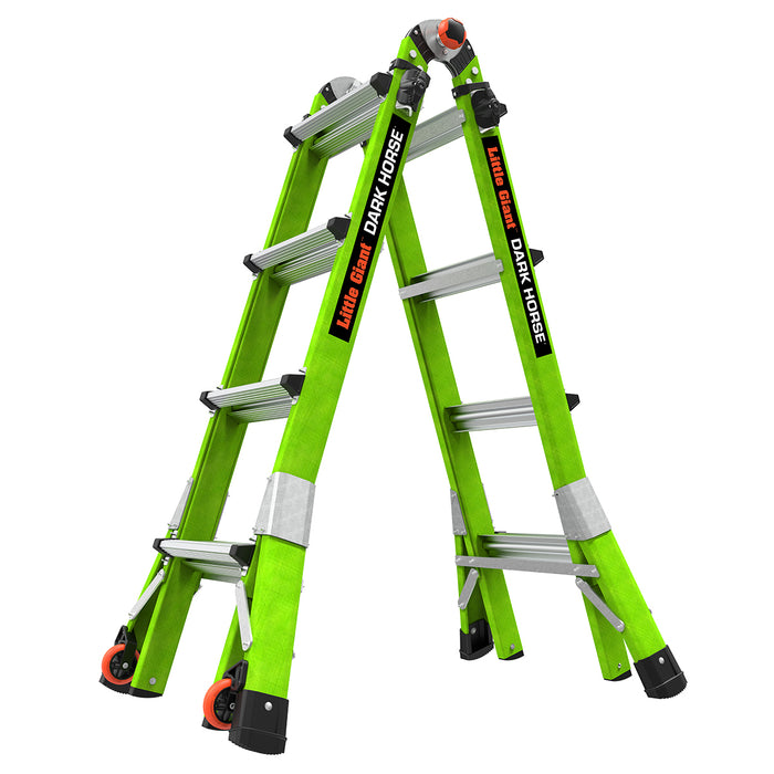 Staffy Little Giant Dark Horse 2.0. M17. 4 Step. Industrial - 150 Kg Rated - Fiberglass Articulated Extendable Ladder With Tip & Glide Wheels USA Code:16117-440