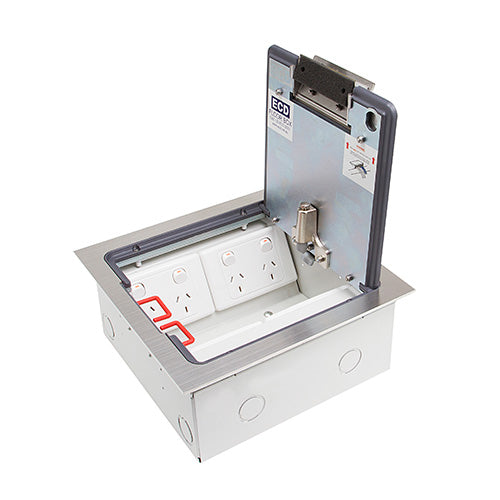 Vynco S/G Floor Box Square Flush Stainless Steel 4P 4D — Scott Electrical