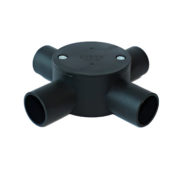 Maser Evcco Conduit Junction Box 4 Way 25mm LSZH-FR/HFT BLK
