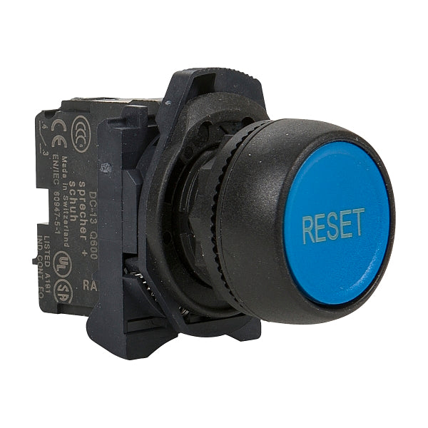 Sprecher & Schuh PUSHBUTTON 22.5mm PLASTIC FLUSH BLUE RESET 1NO