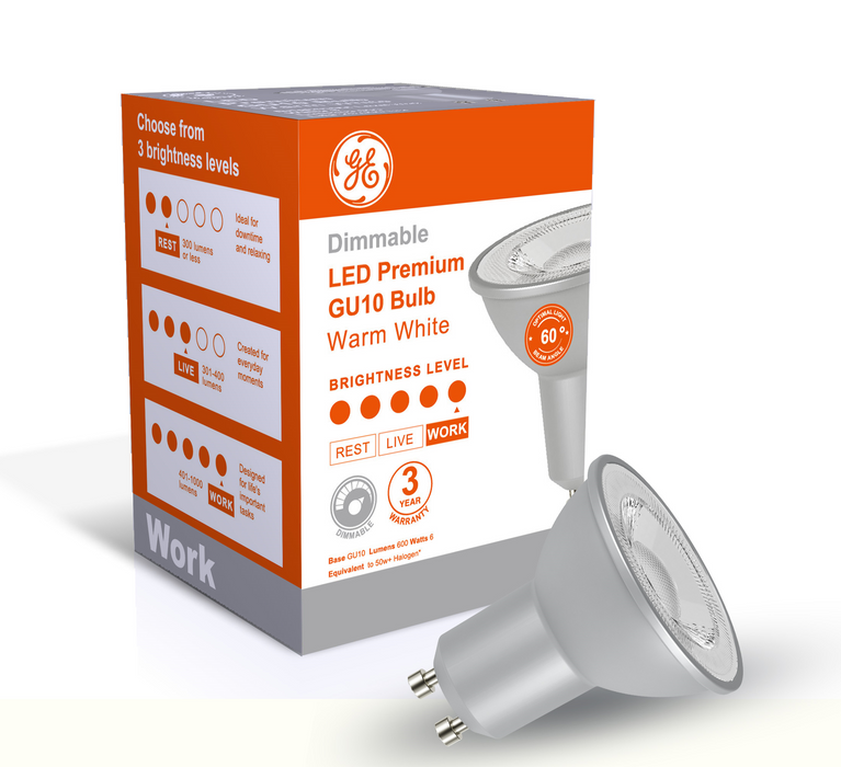 GE LED GU10 6W 600LM 3000K 60DEG DIMMABLE