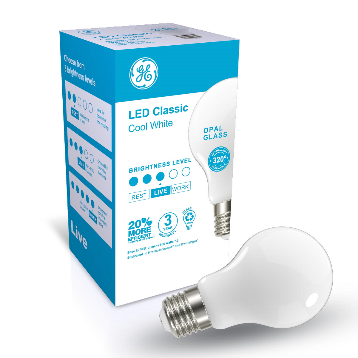 GE LED Classic OPAL 806lm CW EA — Scott Electrical