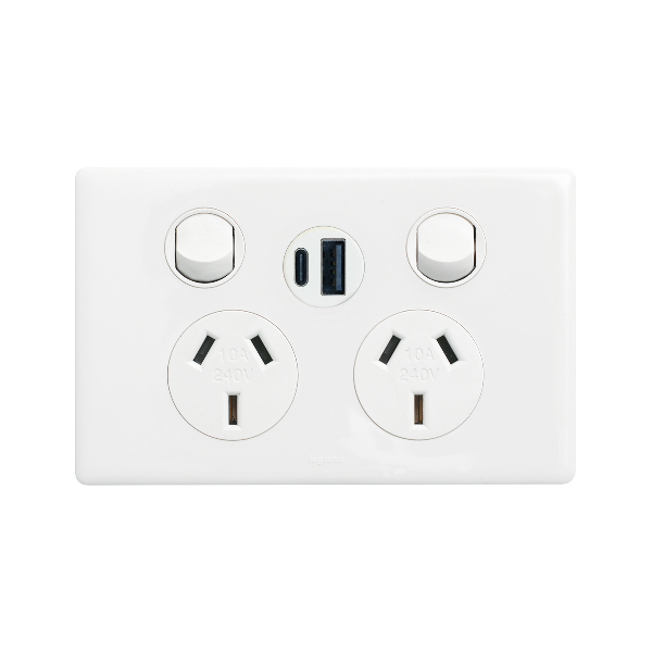 Legrand Excel Life Double Powerpoint with Type A+C 15W USB Charger Mechanism - White