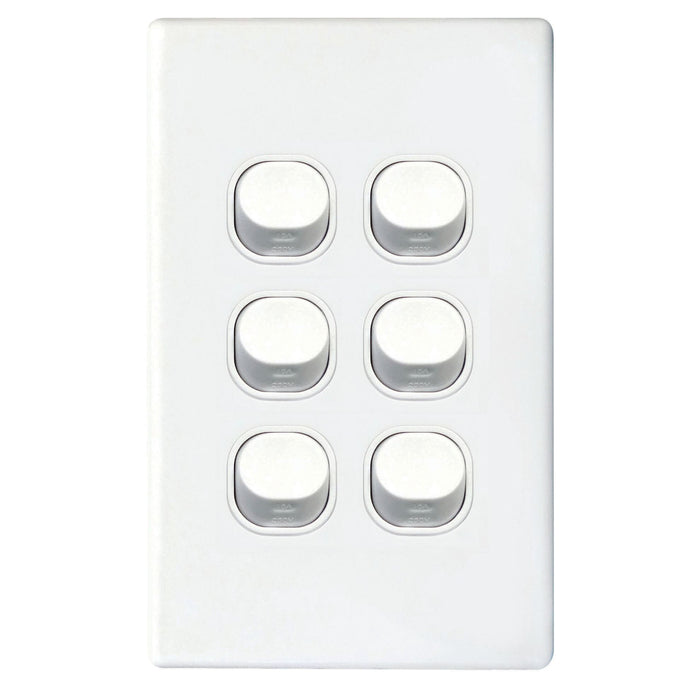 Tradesave 16A 2-Way Vertical 6 Gang Switch Moulded In Flame Resistant
