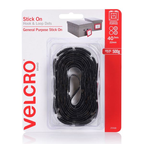 CDL Velcro Hook & Loop Dots Stick On 22mm Black 40pc
