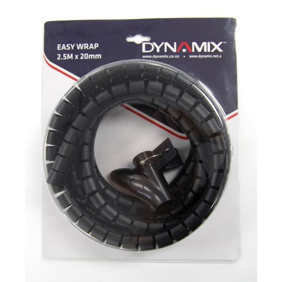 Dynmaix Easy Wrap Cable Management Spiral Tie 2.5m x 20mm Black