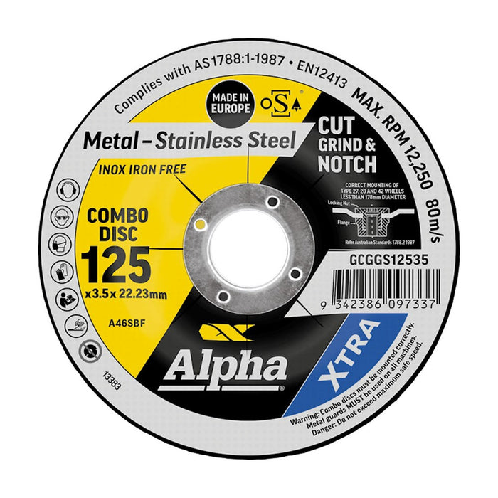 Trucut Sheffield 125 x 3.5mm Cut Grind & Notch Combo Disc Stainless Gold