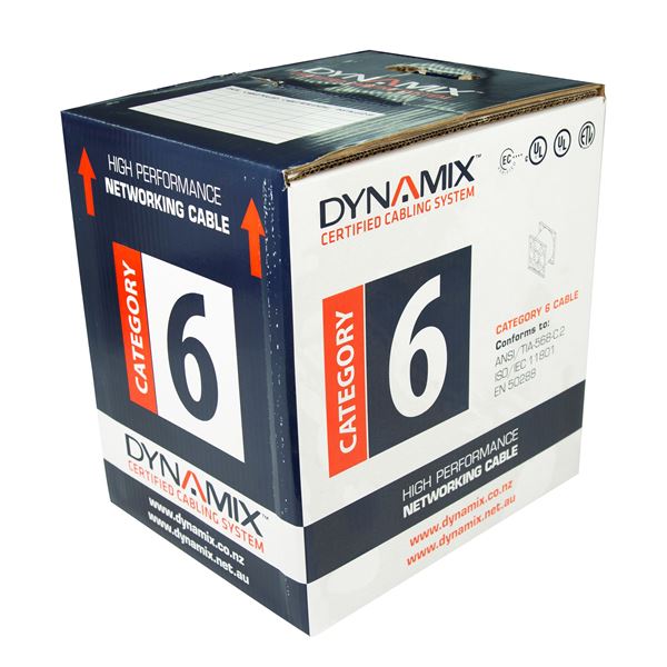 Dynamix 305m CAT6 Black UTP Solid 250MHz 23AWGx4P PVC Cable