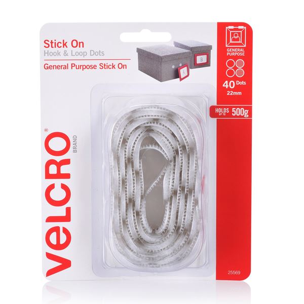 CDL Velcro Hook & Loop Dots Stick On 22mm White 40pc