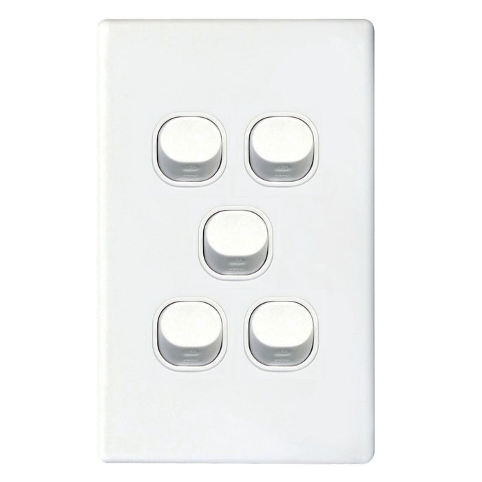Tradesave Slim 16A 2-Way Vertical 5 Gang Switch Moulded In Flame
