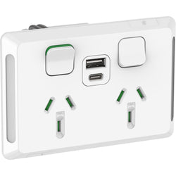 Iconic Twin socket Horizontal with Dual USB A+C