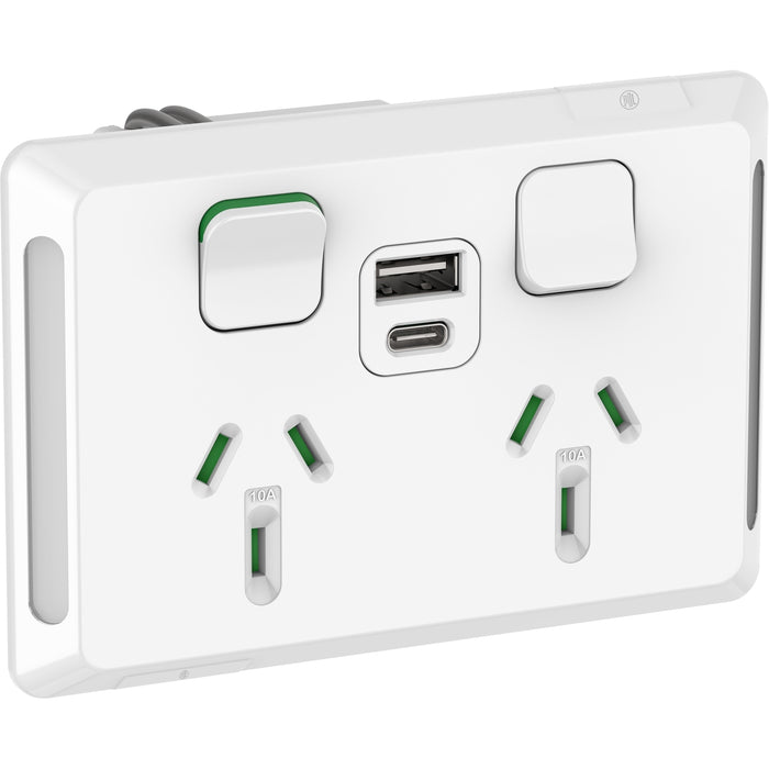 Iconic Twin socket Horizontal with Dual USB A+C