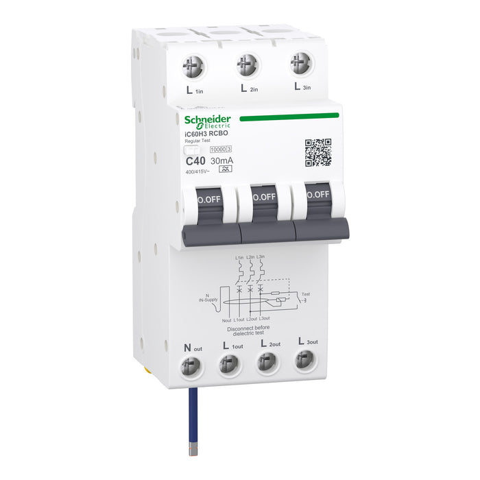 Schneider Electric A9 iC60H3 3P+Ns C Curve 40A 30mA A RCBO