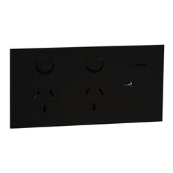 Clipsal Solis T Socket Sw Horiz Twin 1ExUSBC 10A Ebony Aluminium