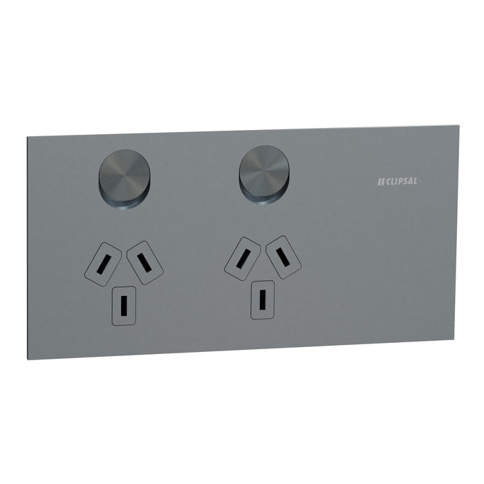 Clipsal Solis T Socket Sw Horiz Twin 10A Platinum