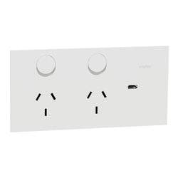 Clipsal Solis Socket Sw Horiz Twin 1ExUSBC 10A Matte White