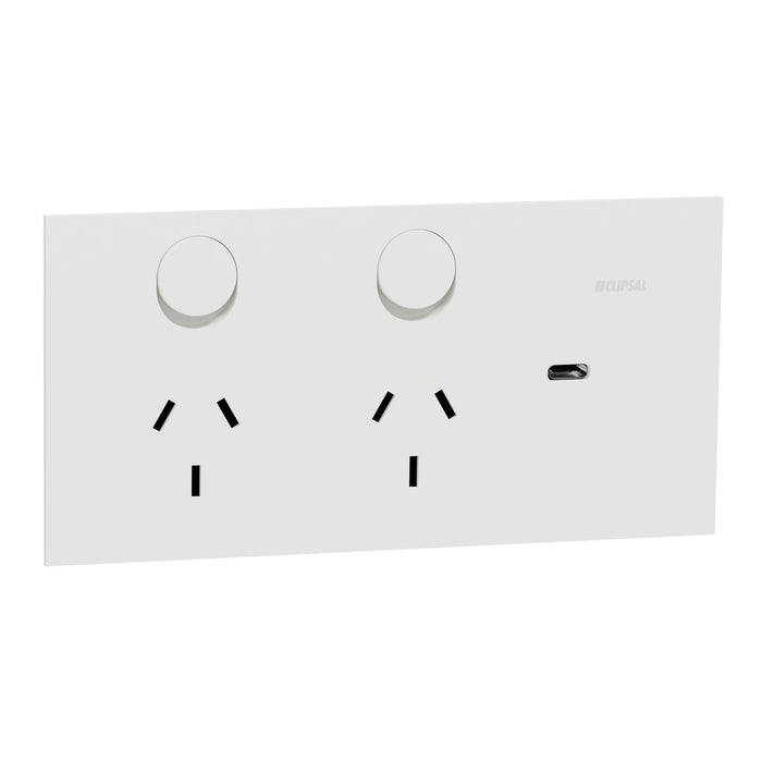 Clipsal Solis Socket Sw Horiz Twin 1ExUSBC 10A Matte White