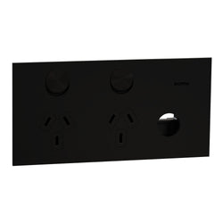Clipsal Solis T Socket Sw Horiz Twin 1ExBLANK 10A Ebony Aluminium