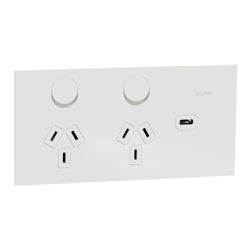 Clipsal Solis T Socket Sw Horiz Twin 1ExUSBC 10A White Ceramic