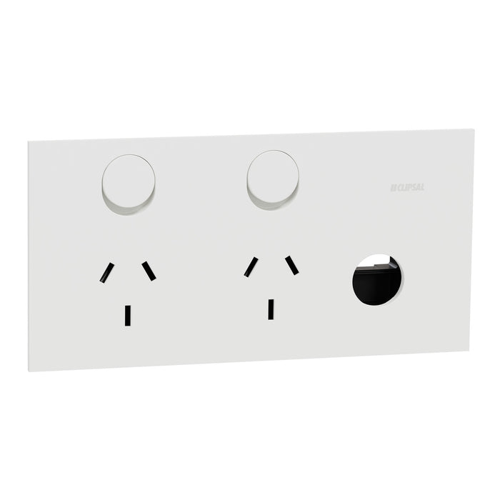 Clipsal Solis Socket Sw Horiz Twin 1ExBLANK 10A Matte White