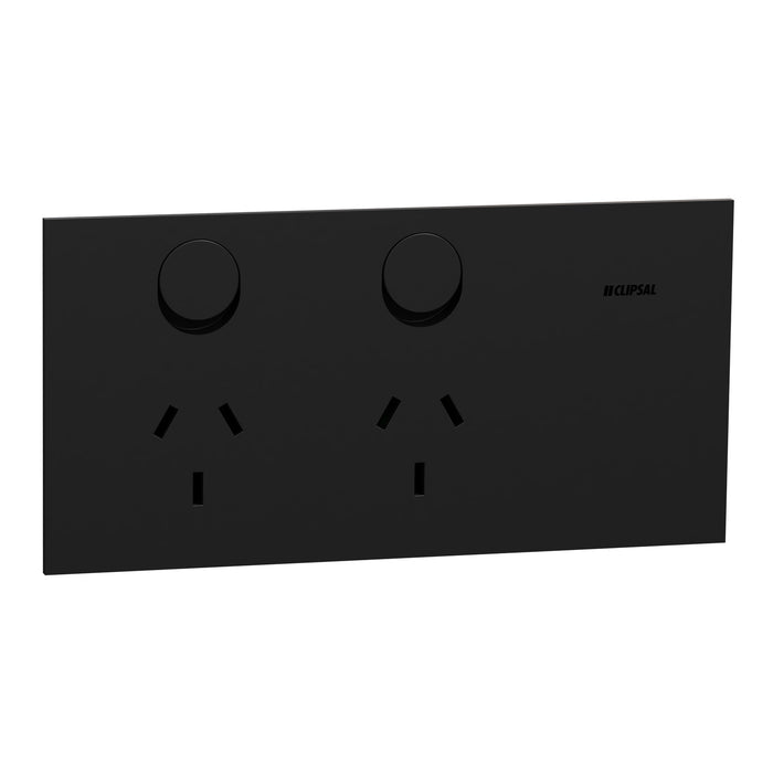 Clipsal Solis Socket Sw Horiz Twin 10A Matte Black