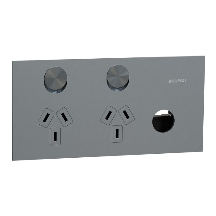 Clipsal Solis T Socket Sw Horiz Twin 1ExBLANK 10A Platinum
