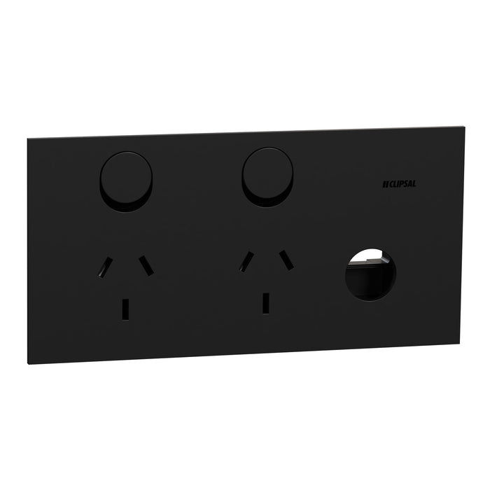 Clipsal Solis Socket Sw Horiz Twin 1ExBLANK 10A Matte Black