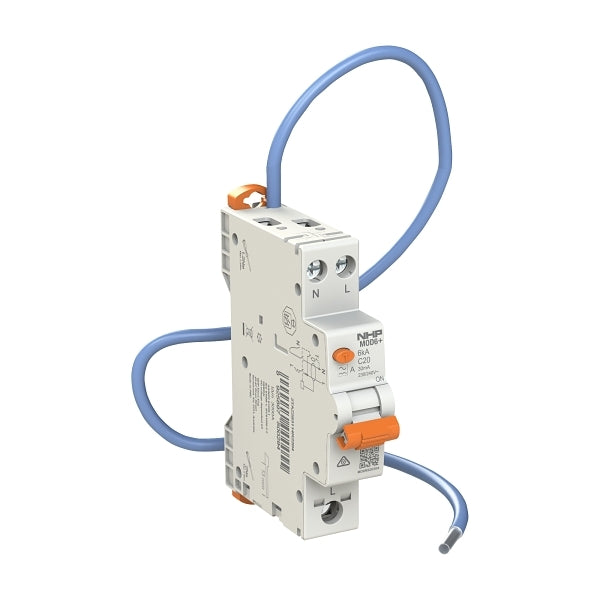 NHP MOD6+ RCBO 6kA 1P+N 20A C Curve 30mA TYPE A 3T PIGTAIL