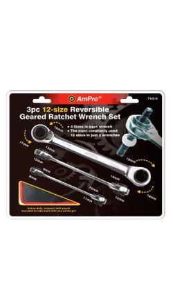 AmPro Double Geared Wrench Set 12 Sizes 3pc
