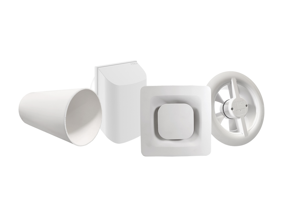 Vynco A/M Fan Thru Wall 300m3/h SQ White Kit