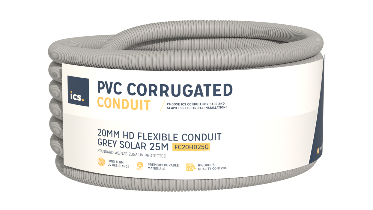ICS 20mm HD Flexible Conduit Grey Solar 25m