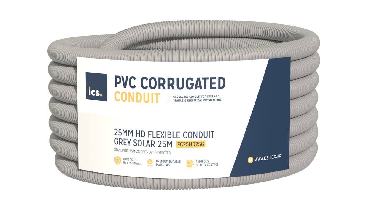 ICS 25mm HD Flexible Conduit Grey Solar 25m