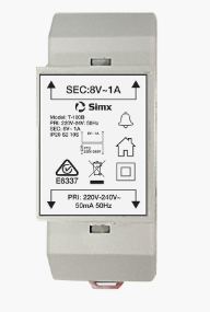 Simx Doorbell Transformer 230VAC-8VAC 1A DIN/Surface Mount White Housing IP20